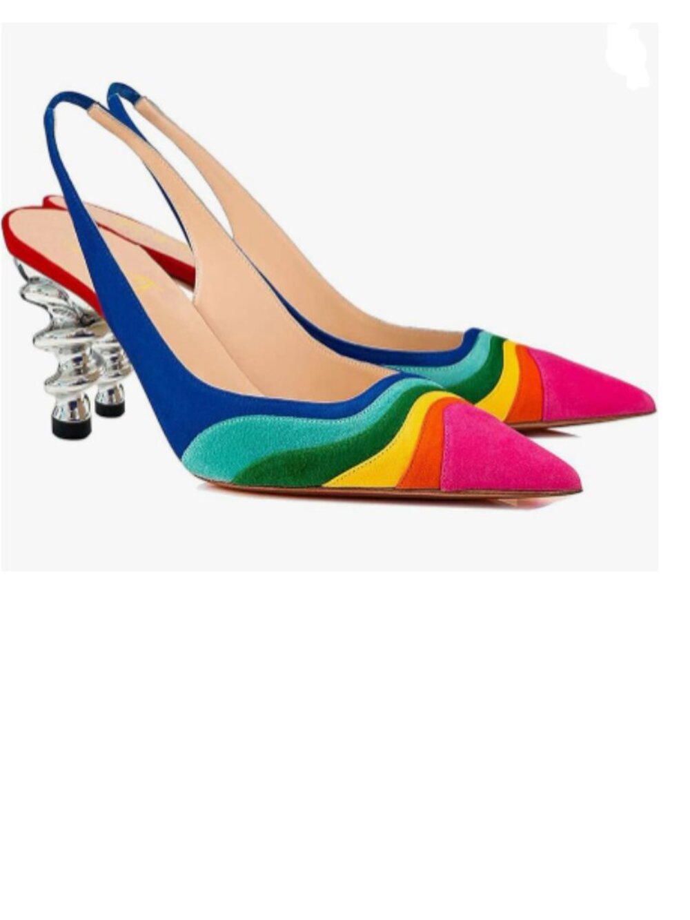 FOWT Women Rainbow Color Stripes Strange Spiral High Heel Pumps Slip On